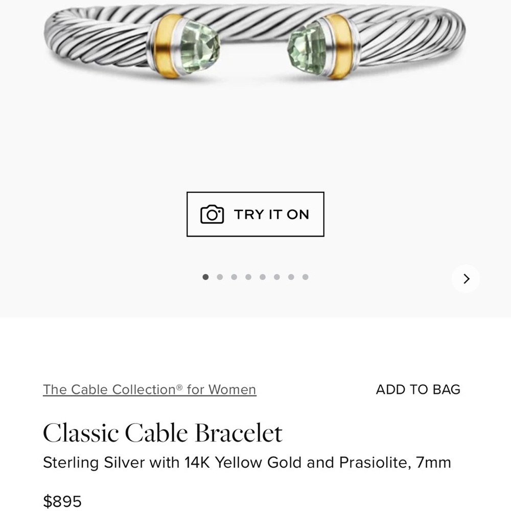 David Yurman Classic Cable Bracelet Sterling Silver with 14K Yellow Gold